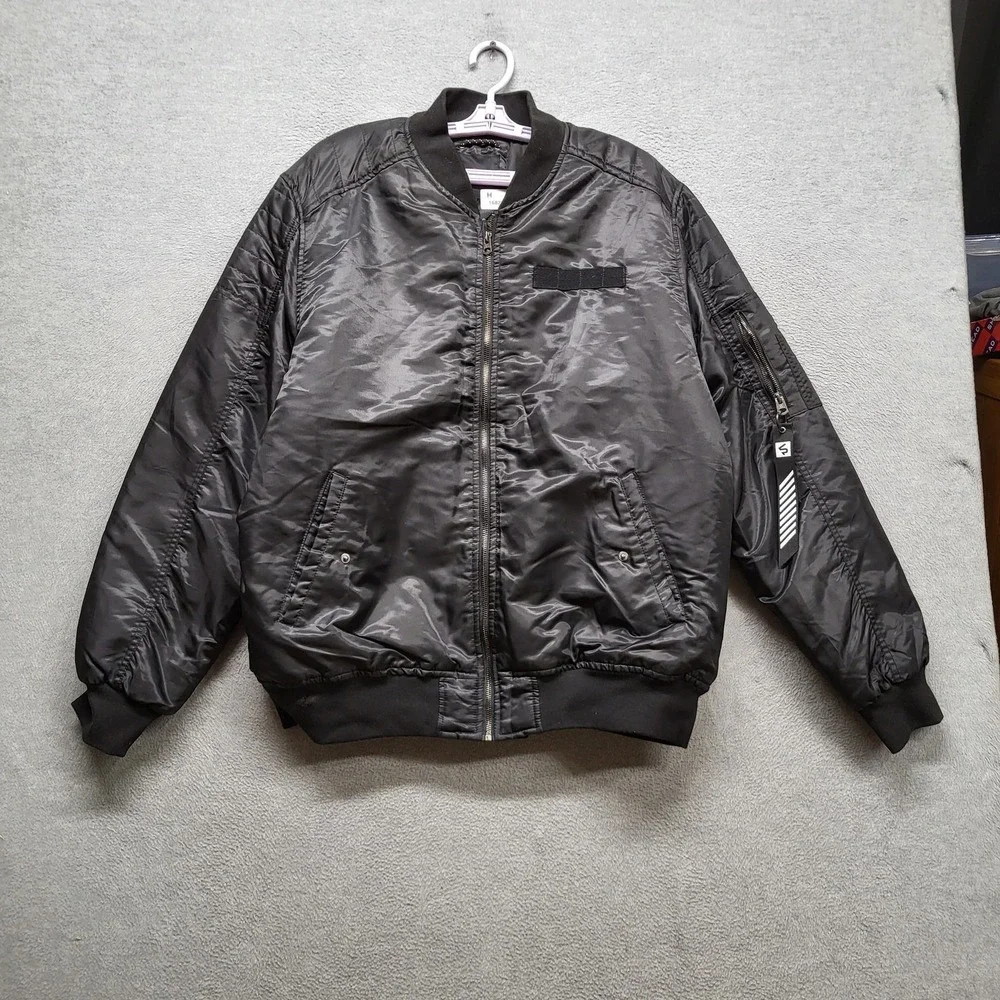 VINTAGE Southpole Men Jacket XL Black Bomber Jacket Logo Zipper Long Sleeve Y2K